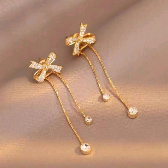 #128. Long Butterfly Crystal Earrings With Tassel Chain Dangle, Women's Casual - Picture 3 of 3